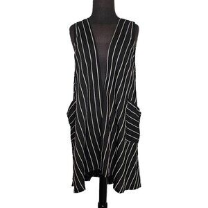 PATRIZIA LUCA Longline Asymmetric Vest Small Medium Black White Stripe Lagenlook